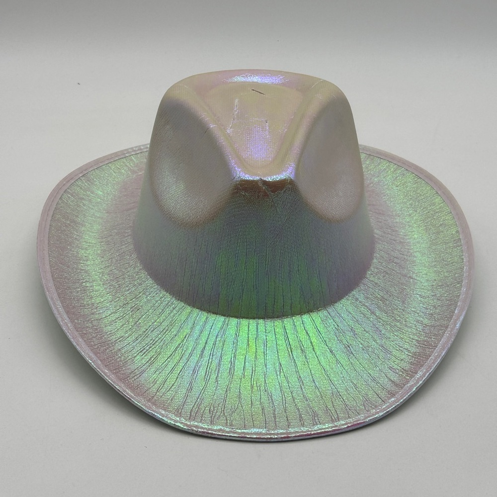 Iridescent Holographic Pink Green Space Cowboy Hat Festival Rave Western Disco